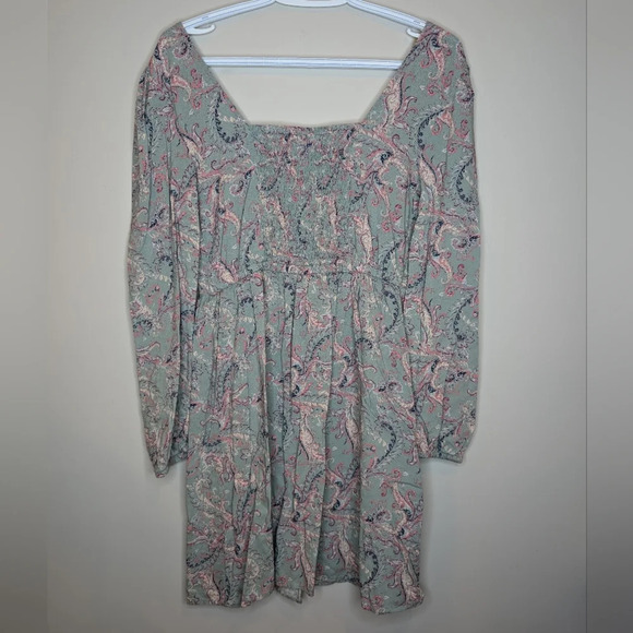 Juniors' Mudd® Long Sleeve Squareneck Blue Pink Paisley Print Dress Small - Picture 3 of 12